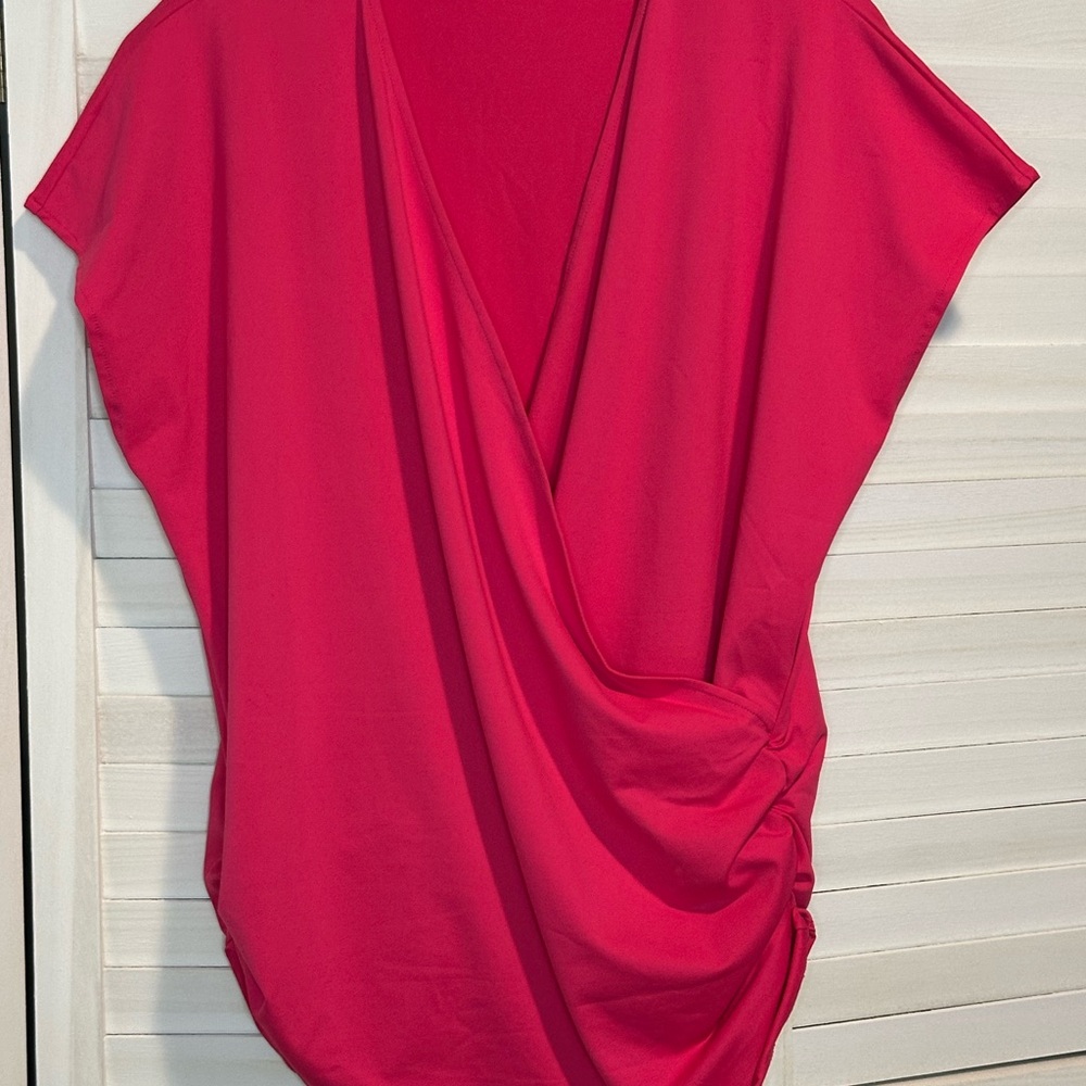 Halara Wrap Style Top w/ Ruched Midsection, Hot Pink Women’s Size L